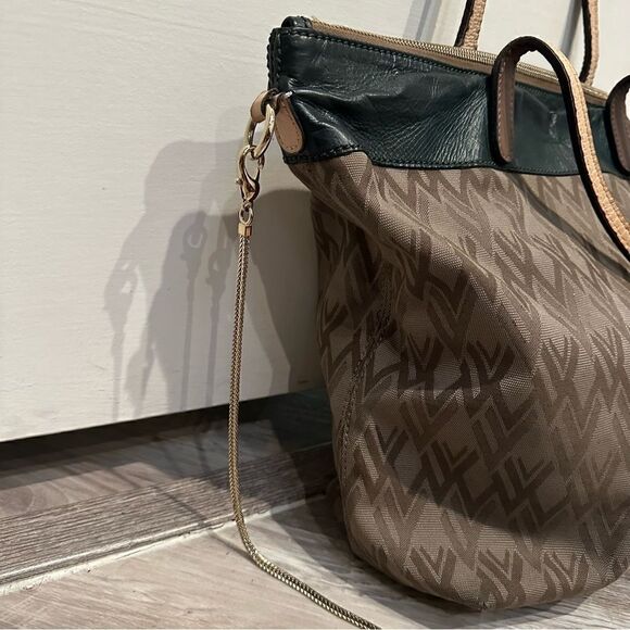VALENTINO Tote All Over Print Green Beige Crossbody  Zip Top Pocket Large - Picture 4 of 11